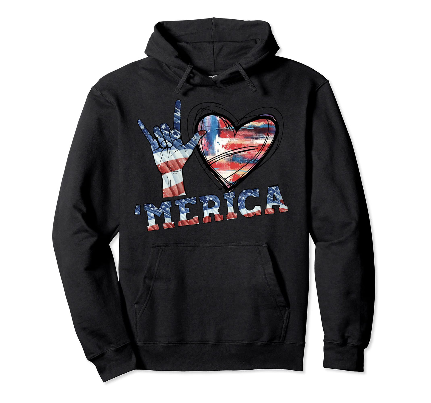 Peace Love Merica American Flag Hoodie - Novelty Apparel Men Women - T-Shirt, Sweatshirt, Hoodie