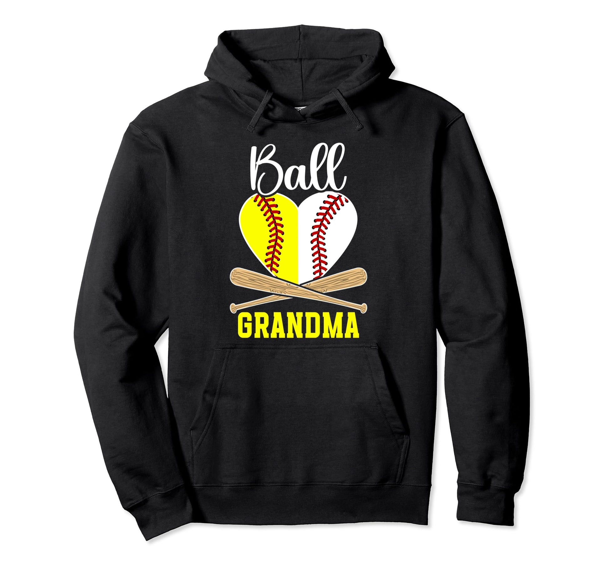 Ball Grandma Heart Softball Baseball Hoodie - Fun Novelty Design Men Women - T-Shirt, Sweatshirt, Hoodie