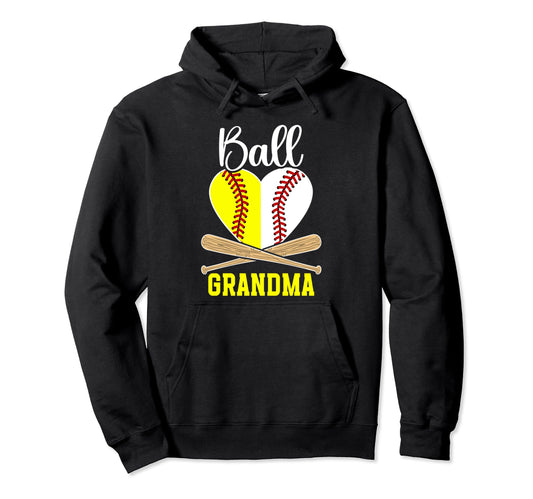 Ball Grandma Heart Softball Baseball Hoodie - Fun Novelty Design Men Women - T-Shirt, Sweatshirt, Hoodie