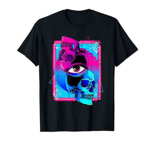 Vaporwave Aesthetic Skulls And Eye Surreal T-Shirt - Graphic Print Unisex - T-Shirt, Sweatshirt, Hoodie