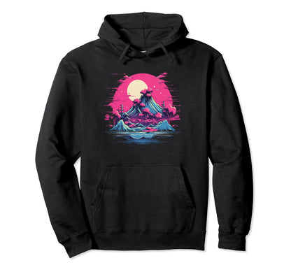 Aesthetic Vaporwave Japan City Cherry Hoodie - Graphic Print Men Women - T-Shirt, Sweatshirt, Hoodie