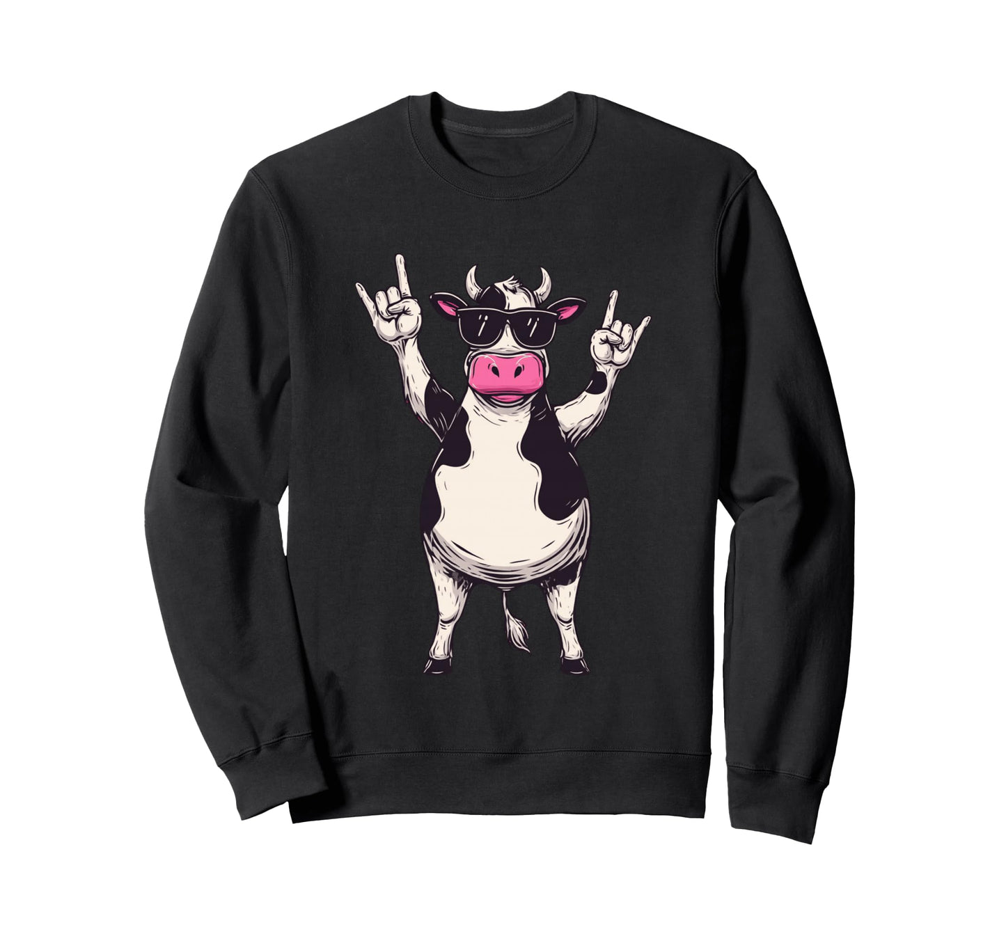 Cow Sunglasses Double Rock Hand Sweatshirt - Fun Novelty Design Men Women - T-Shirt, Sweatshirt, Hoodie