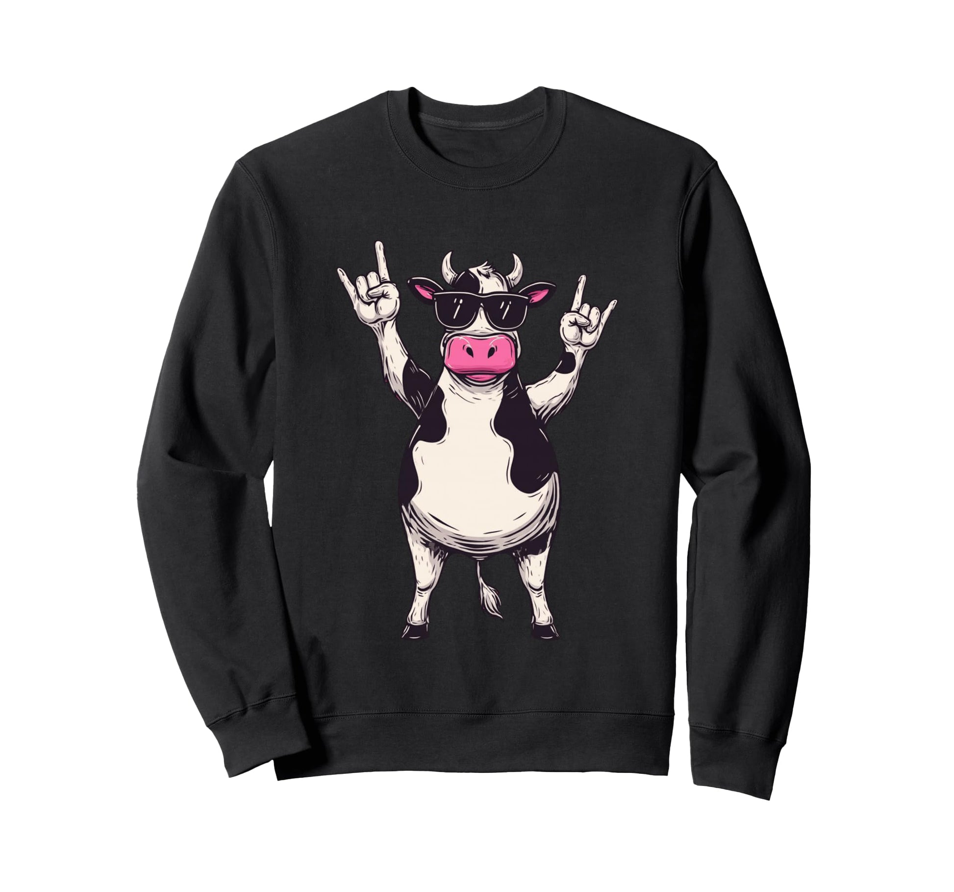 Cow Sunglasses Double Rock Hand Sweatshirt - Fun Novelty Design Men Women - T-Shirt, Sweatshirt, Hoodie