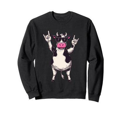Cow Sunglasses Double Rock Hand Sweatshirt - Fun Novelty Design Men Women - T-Shirt, Sweatshirt, Hoodie