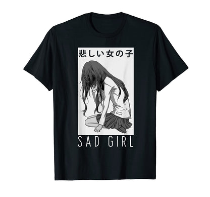 Sad Anime Aesthetic Vaporwave T-Shirt - Aesthetic Graphic Men Women - T-Shirt, Sweatshirt, Hoodie