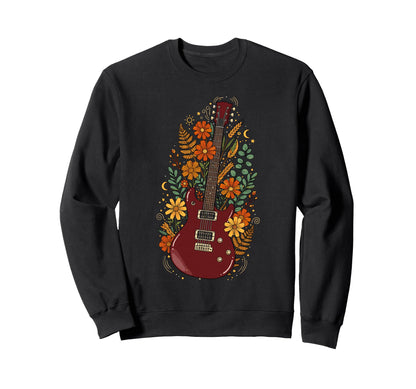 Boho Floral Electric Guitar Guitarist Sweatshirt - Novelty Apparel Unisex - T-Shirt, Sweatshirt, Hoodie