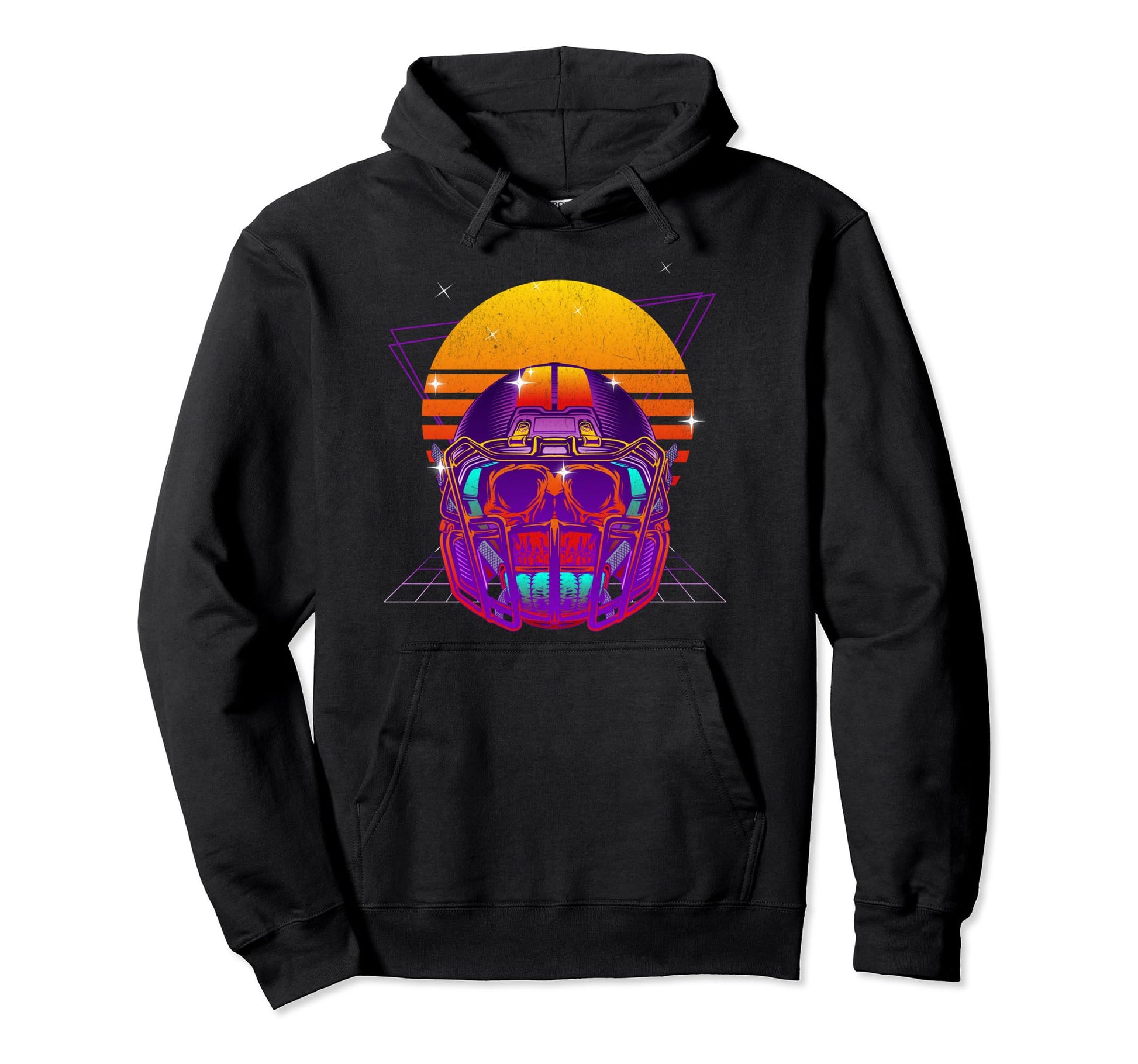 Synthwave Vaporwave Sunset Skull Hoodie - Custom Art Print for Adults - T-Shirt, Sweatshirt, Hoodie
