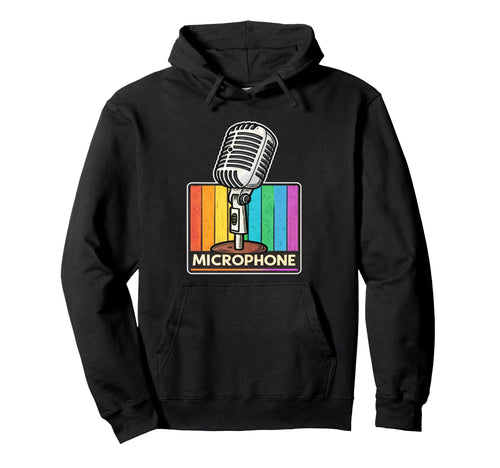 Microphone Rainbow Stripes Hoodie - Minimalist Print Men Women - T-Shirt, Sweatshirt, Hoodie