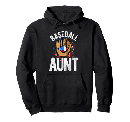 Baseball Aunt Usa Flag Hoodie - Casual Everyday Wear Men Women - T-Shirt, Sweatshirt, Hoodie