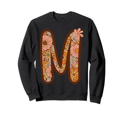 Letter M Initial Floral Monogram Sweatshirt - Unique Graphic Men Women - T-Shirt, Sweatshirt, Hoodie