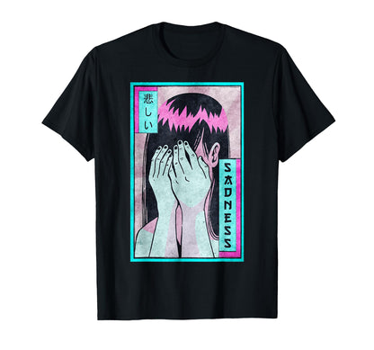 Sad Anime Japanese Vaporwave T-Shirt - Casual Everyday Wear Men Women - T-Shirt, Sweatshirt, Hoodie