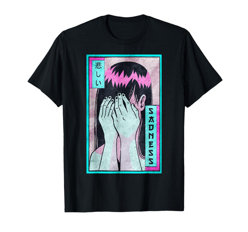 Sad Anime Japanese Vaporwave T-Shirt - Casual Everyday Wear Men Women - T-Shirt, Sweatshirt, Hoodie