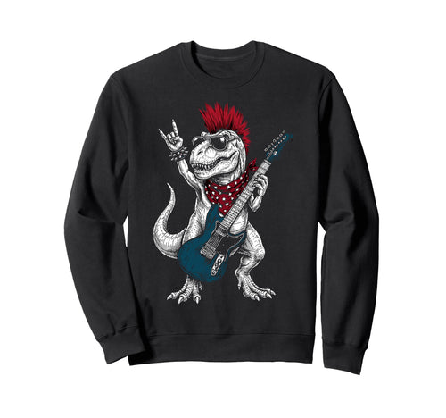 Funny T Rex Dino Playing Guitar Sweatshirt - Aesthetic Graphic Men Women - T-Shirt, Sweatshirt, Hoodie