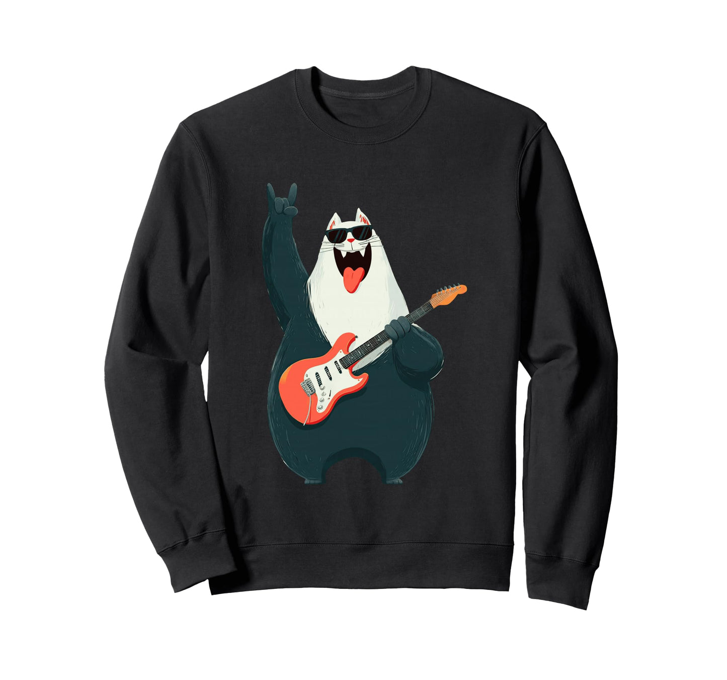 Cat Rock Music Guitar Player Sweatshirt - Minimalist Print Unisex - T-Shirt, Sweatshirt, Hoodie