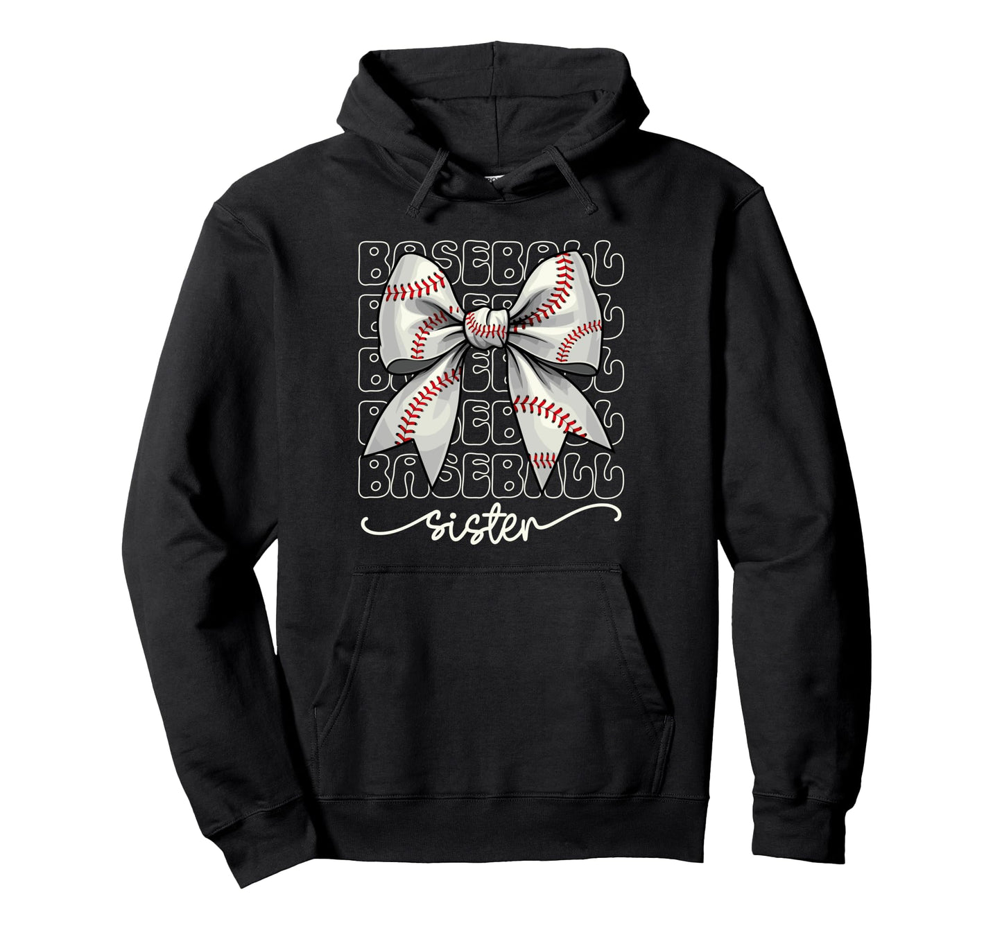Baseball Sister Coquette Bow Baseball Hoodie - Graphic Print for Adults - T-Shirt, Sweatshirt, Hoodie