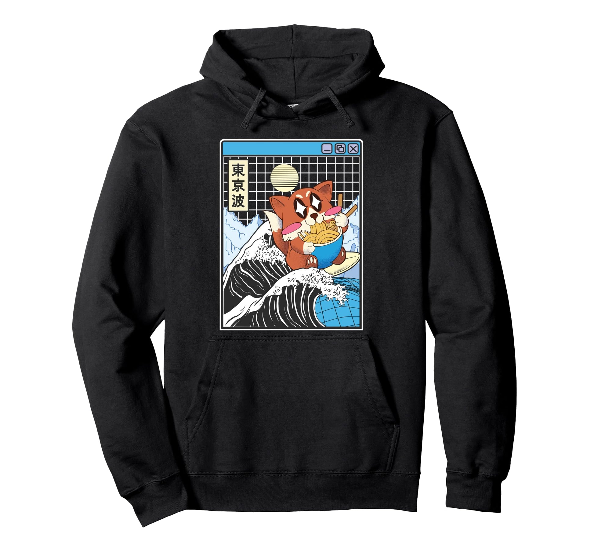 Fox Surfing Kanagawa Wave Kawaii Hoodie - Custom Art Print Unisex - T-Shirt, Sweatshirt, Hoodie