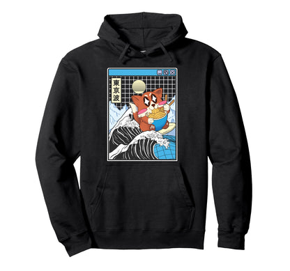 Fox Surfing Kanagawa Wave Kawaii Hoodie - Custom Art Print Unisex - T-Shirt, Sweatshirt, Hoodie