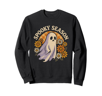Halloween Spooky Season Floral Ghost Hoodie - Casual Everyday Wear Unisex - T-Shirt, Sweatshirt, Hoodie
