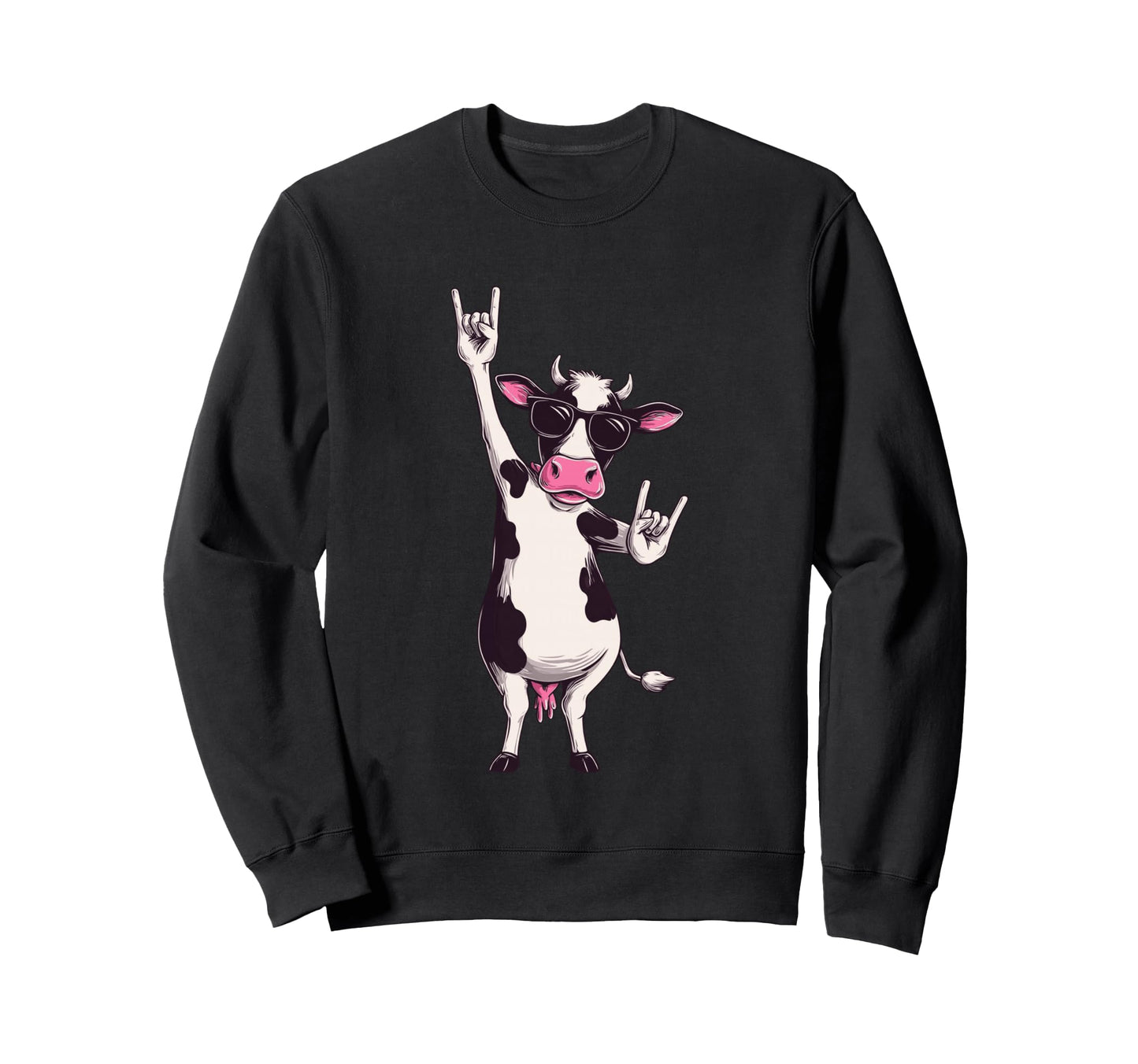 Cow Sunglasses Double Rock Signs Sweatshirt - Trendy Graphic Men Women - T-Shirt, Sweatshirt, Hoodie