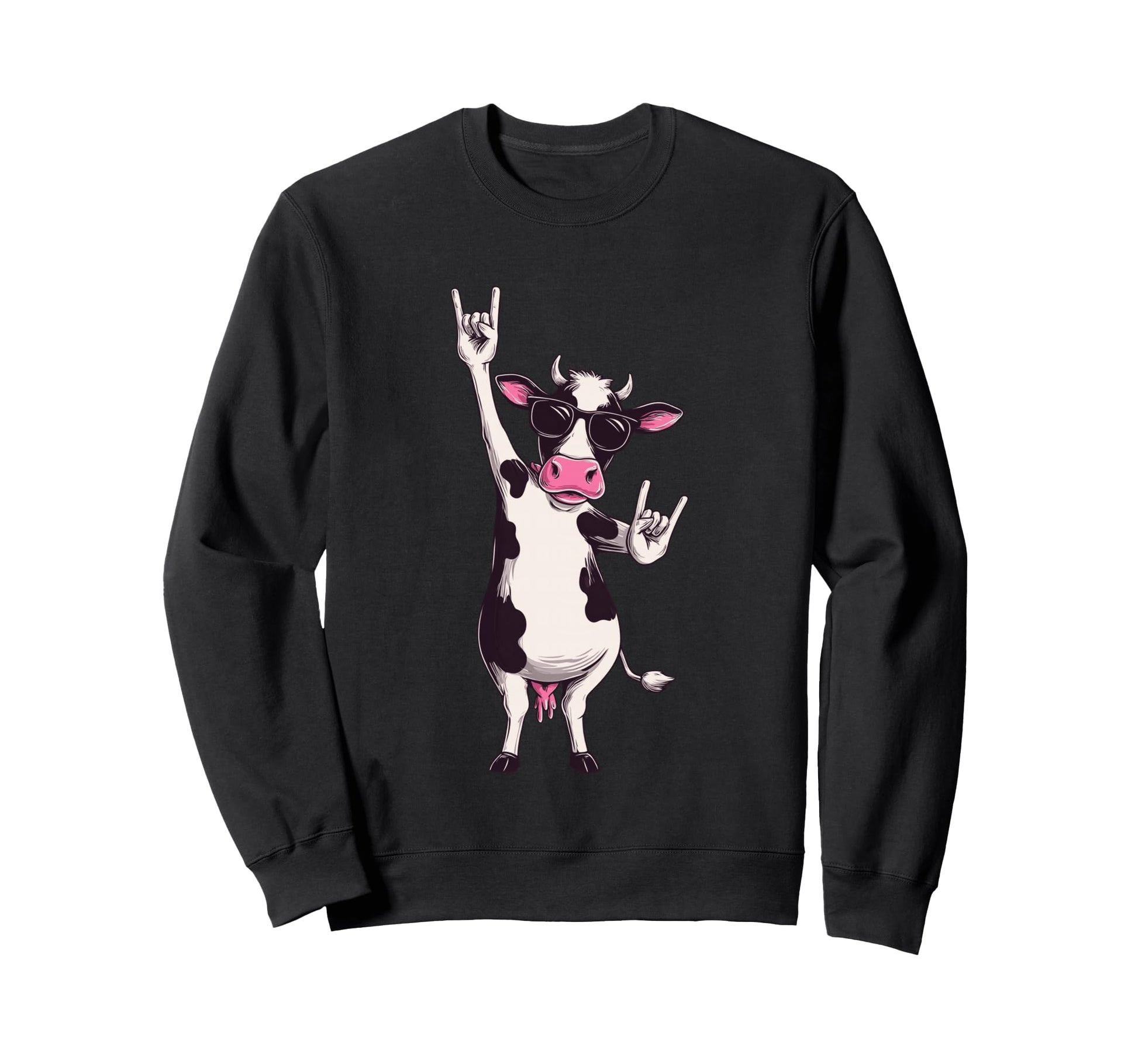 Cow Sunglasses Double Rock Signs Sweatshirt - Trendy Graphic Men Women - T-Shirt, Sweatshirt, Hoodie