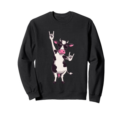 Cow Sunglasses Double Rock Signs Sweatshirt - Trendy Graphic Men Women - T-Shirt, Sweatshirt, Hoodie