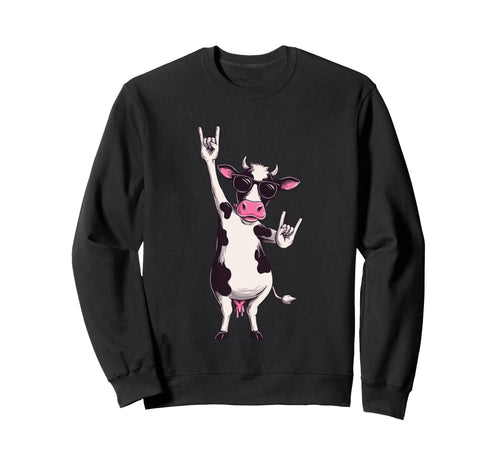 Cow Sunglasses Double Rock Signs Sweatshirt - Trendy Graphic Men Women - T-Shirt, Sweatshirt, Hoodie