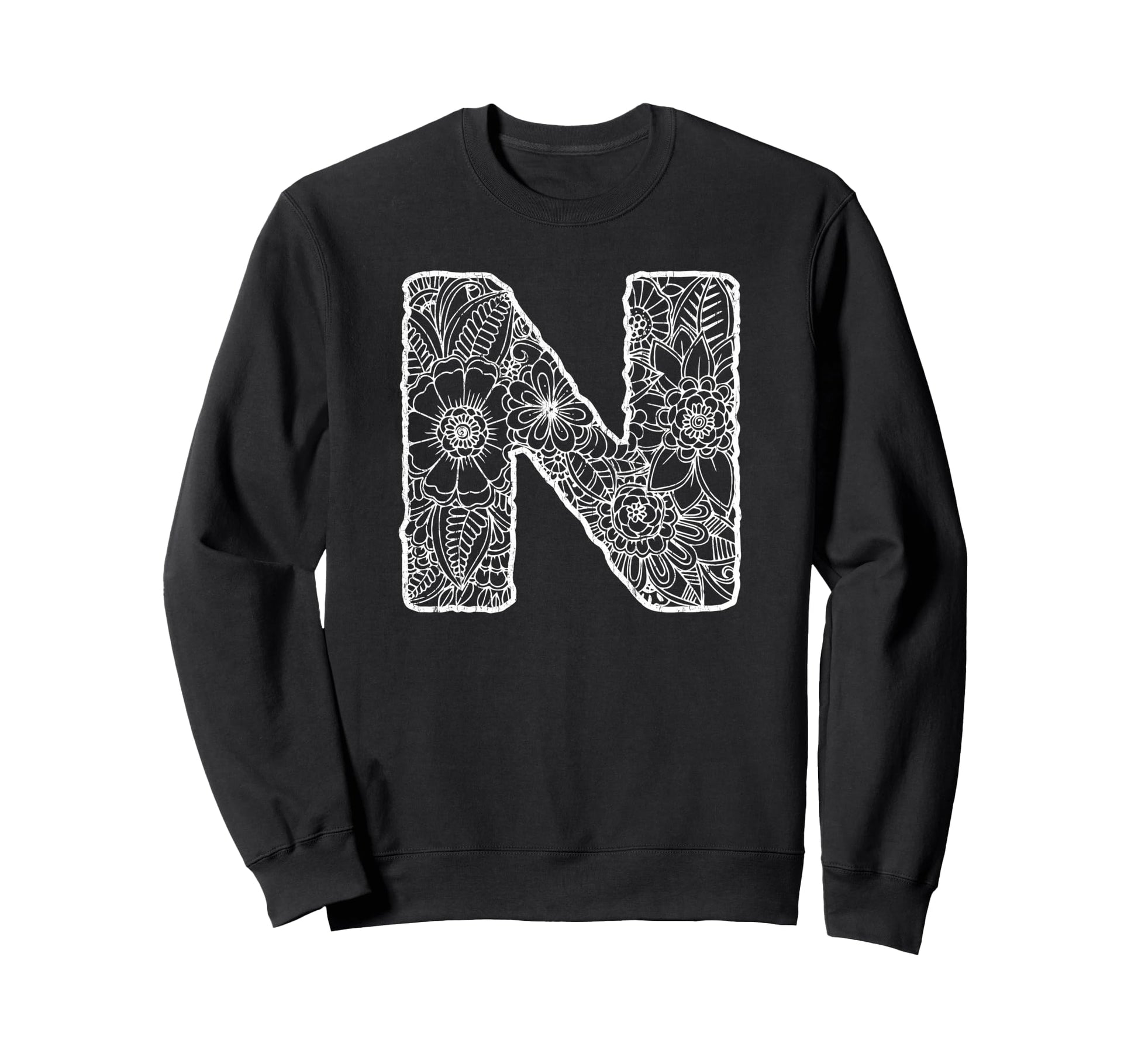 Capital Letter N Floral Chic Boho Sweatshirt - Streetwear Style Men Women - T-Shirt, Sweatshirt, Hoodie