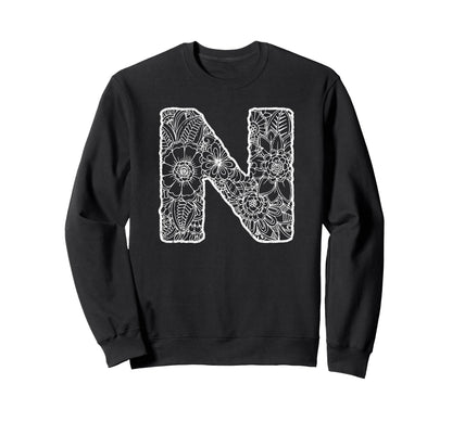 Capital Letter N Floral Chic Boho Sweatshirt - Streetwear Style Men Women - T-Shirt, Sweatshirt, Hoodie