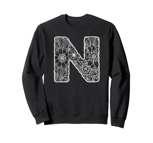 Capital Letter N Floral Chic Boho Sweatshirt - Streetwear Style Men Women - T-Shirt, Sweatshirt, Hoodie