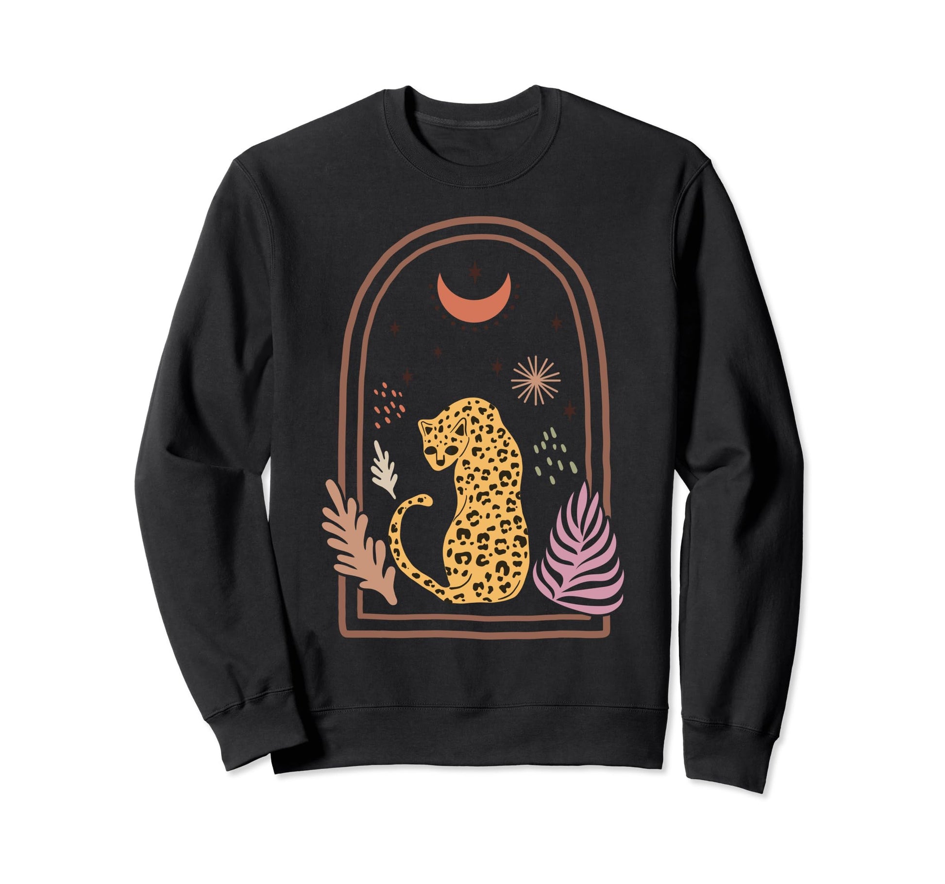 Boho Leopard Celestial Moon And Stars Sweatshirt - Custom Art Print Unisex - T-Shirt, Sweatshirt, Hoodie