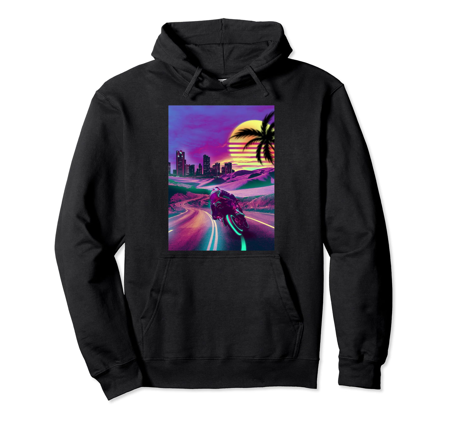 Outrun Vaporwave 80S Synthwave Motorcycle Hoodie - Graphic Print Unisex - T-Shirt, Sweatshirt, Hoodie