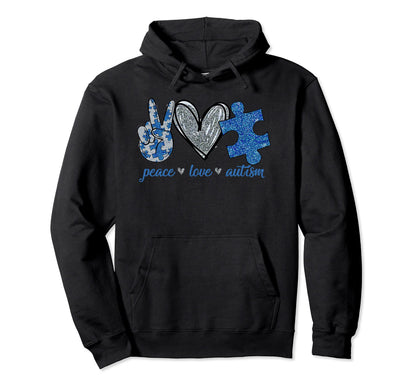 Autism Awareness Month Peace Love Hoodie - Casual Everyday Wear Unisex - T-Shirt, Sweatshirt, Hoodie