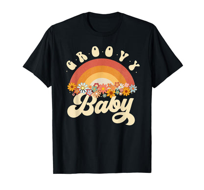Groovy Rainbow Colorful Flowers T-Shirt - Fun Novelty Design Unisex - T-Shirt, Sweatshirt, Hoodie