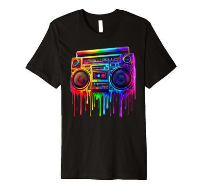 Dripping Paint Boombox Old School T-Shirt - Fun Novelty Design for Adults - T-Shirt, Sweatshirt, Hoodie