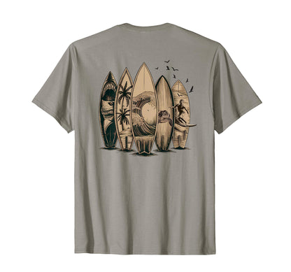 Back Surfing Tropical Surfboards T-Shirt - Trendy Graphic Unisex - T-Shirt, Sweatshirt, Hoodie