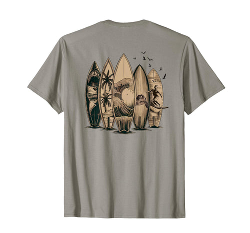 Back Surfing Tropical Surfboards T-Shirt - Trendy Graphic Unisex - T-Shirt, Sweatshirt, Hoodie