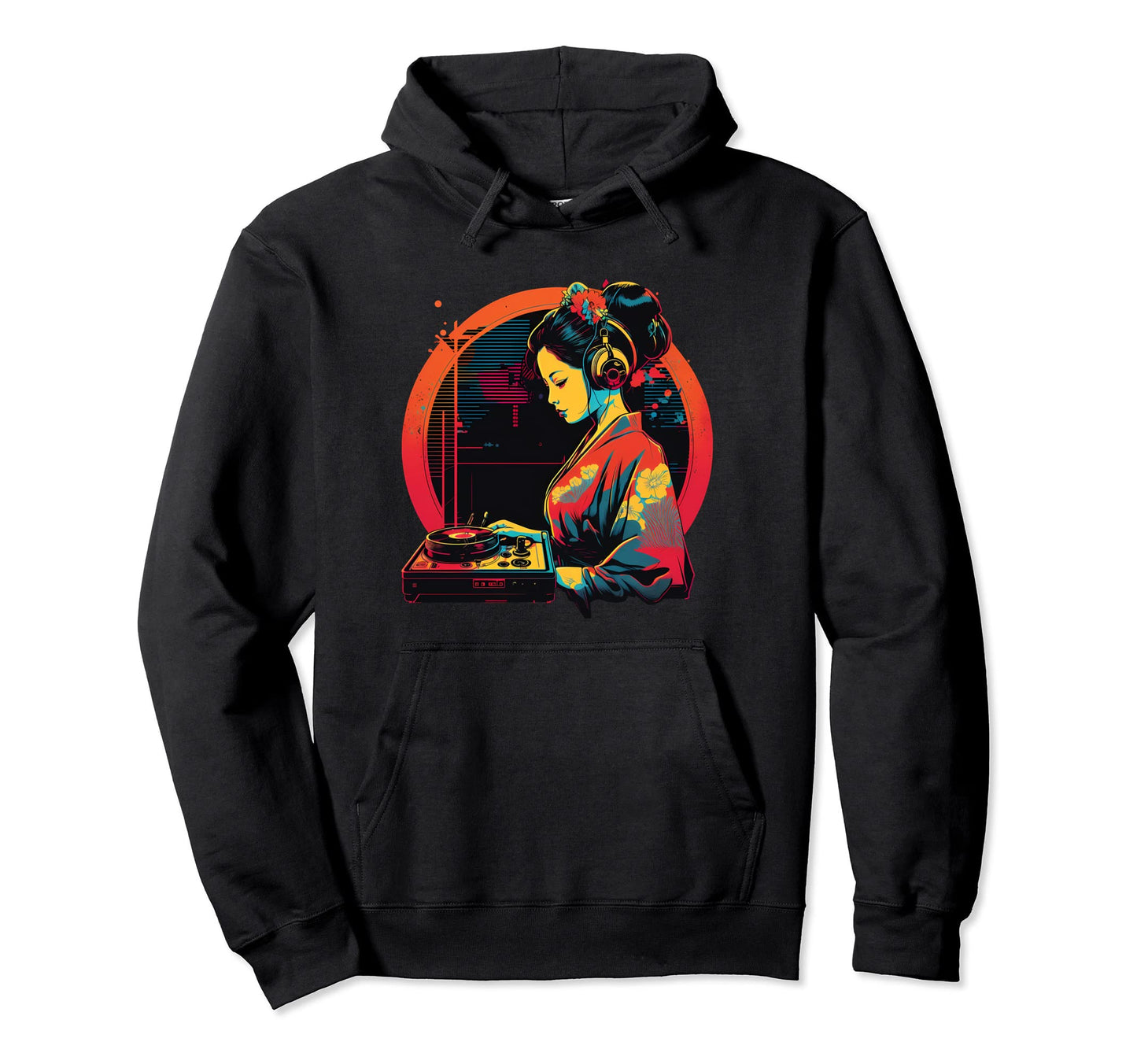 Geisha Dj Edm Japanese Kimono Vaporwave Hoodie - Trendy Graphic Men Women - T-Shirt, Sweatshirt, Hoodie