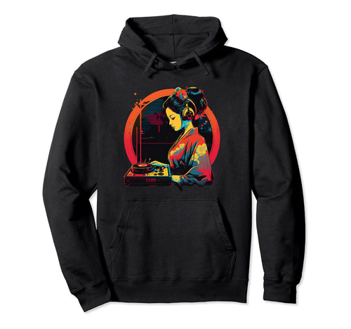 Geisha Dj Edm Japanese Kimono Vaporwave Hoodie - Trendy Graphic Men Women - T-Shirt, Sweatshirt, Hoodie