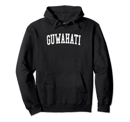 Guwahati India Distressed White Varsity Hoodie - Novelty Apparel for Adults - T-Shirt, Sweatshirt, Hoodie