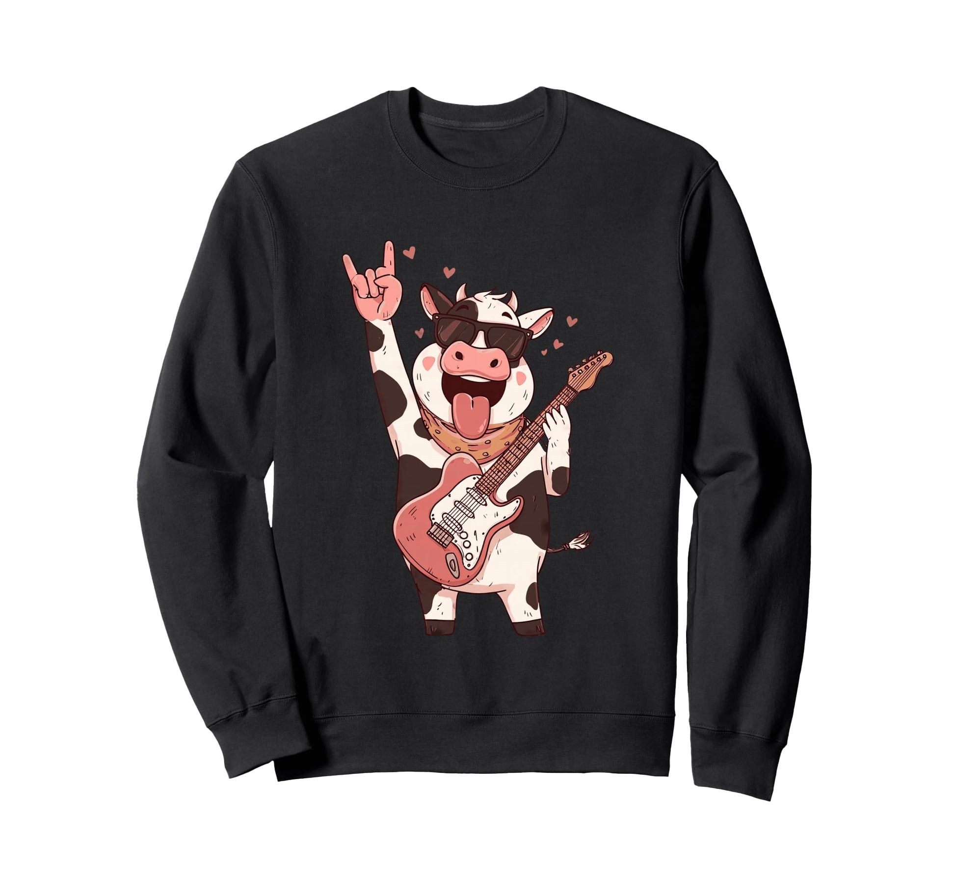 Funny Cow Rockstar Guitar Playing Sweatshirt - Minimalist Print for Adults - T-Shirt, Sweatshirt, Hoodie