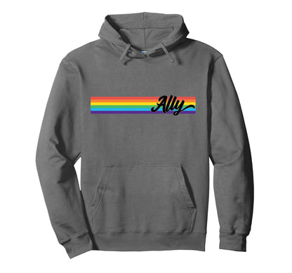 Proud Ally Rainbow Flag Pride Month Hoodie - Aesthetic Graphic Men Women - T-Shirt, Sweatshirt, Hoodie
