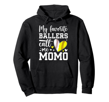 My Favorite Ballers Call Me Momo Baseball Hoodie - Novelty Apparel Unisex - T-Shirt, Sweatshirt, Hoodie