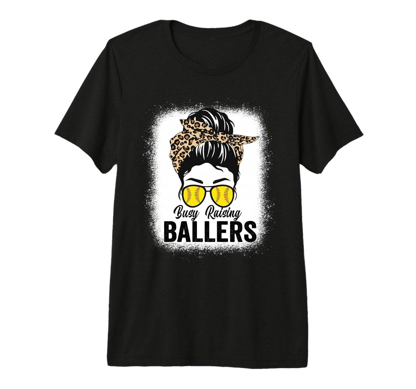 Busy Raising Ballers Softball Messy Bun T-Shirt - Graphic Print Unisex - T-Shirt, Sweatshirt, Hoodie