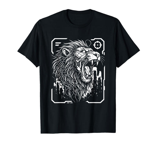 Cyber Lion Dystopian Techwear Aesthetic T-Shirt - Streetwear Style Unisex - T-Shirt, Sweatshirt, Hoodie