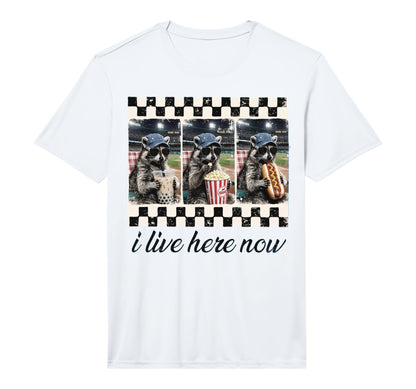 Mens I Live Here Now Racoon Funny T-Shirt - Novelty Apparel for Adults - T-Shirt, Sweatshirt, Hoodie