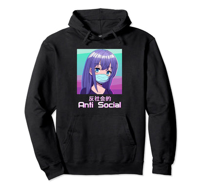Anti Social Anime Japanese Vaporwave Hoodie - Novelty Apparel Unisex - T-Shirt, Sweatshirt, Hoodie