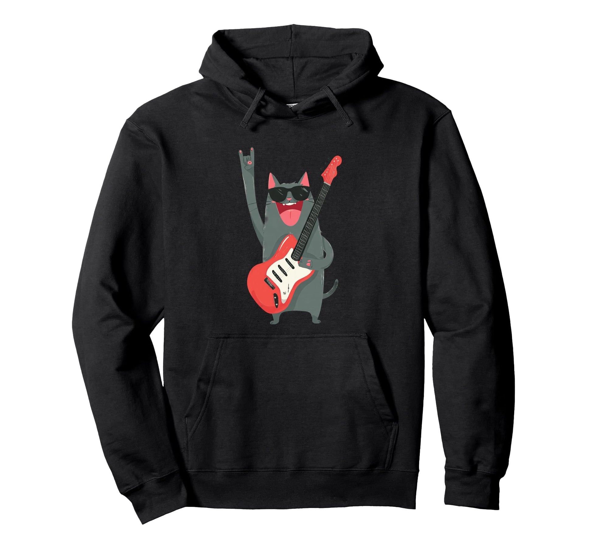 Cat Playing Guitar Rock Music Hoodie - Streetwear Style Unisex - T-Shirt, Sweatshirt, Hoodie