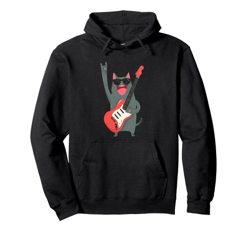 Cat Playing Guitar Rock Music Hoodie - Streetwear Style Unisex - T-Shirt, Sweatshirt, Hoodie