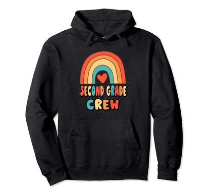 2Nd Grade Crew Teacher Rainbow Heart Hoodie - Casual Everyday Wear Unisex - T-Shirt, Sweatshirt, Hoodie