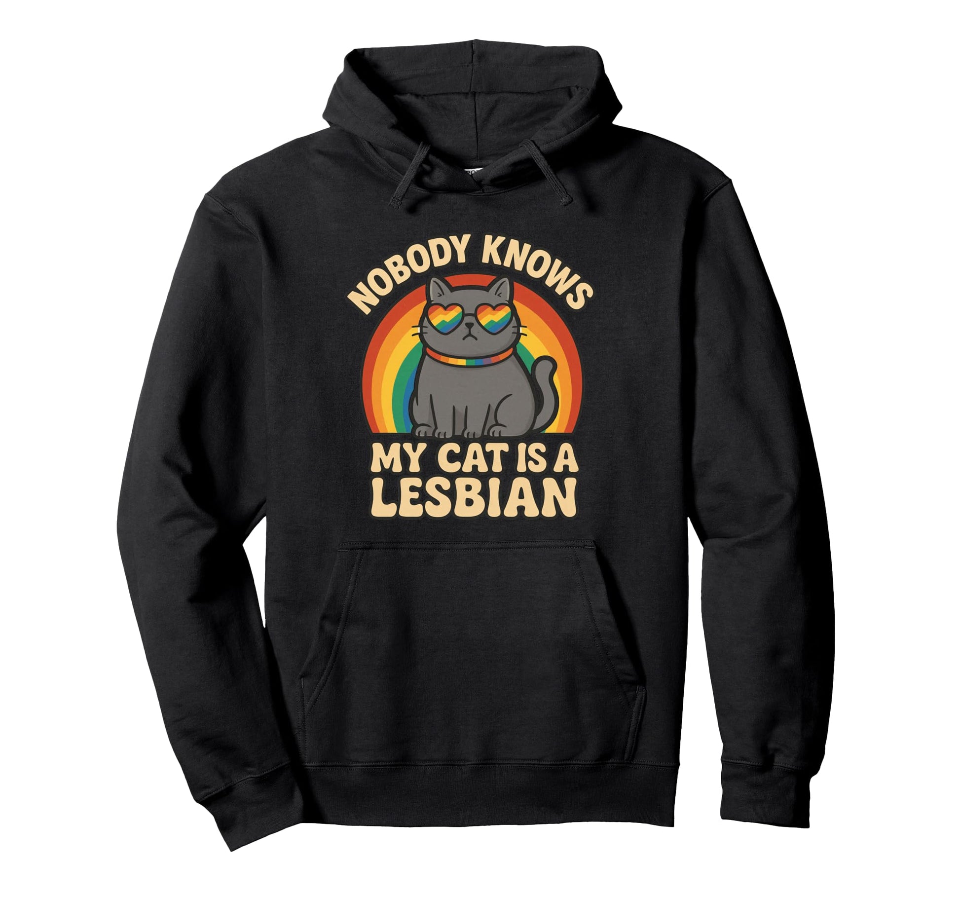 Lesbian Cat Pride Rainbow Lgbtq Funny Hoodie - Minimalist Print Men Women - T-Shirt, Sweatshirt, Hoodie
